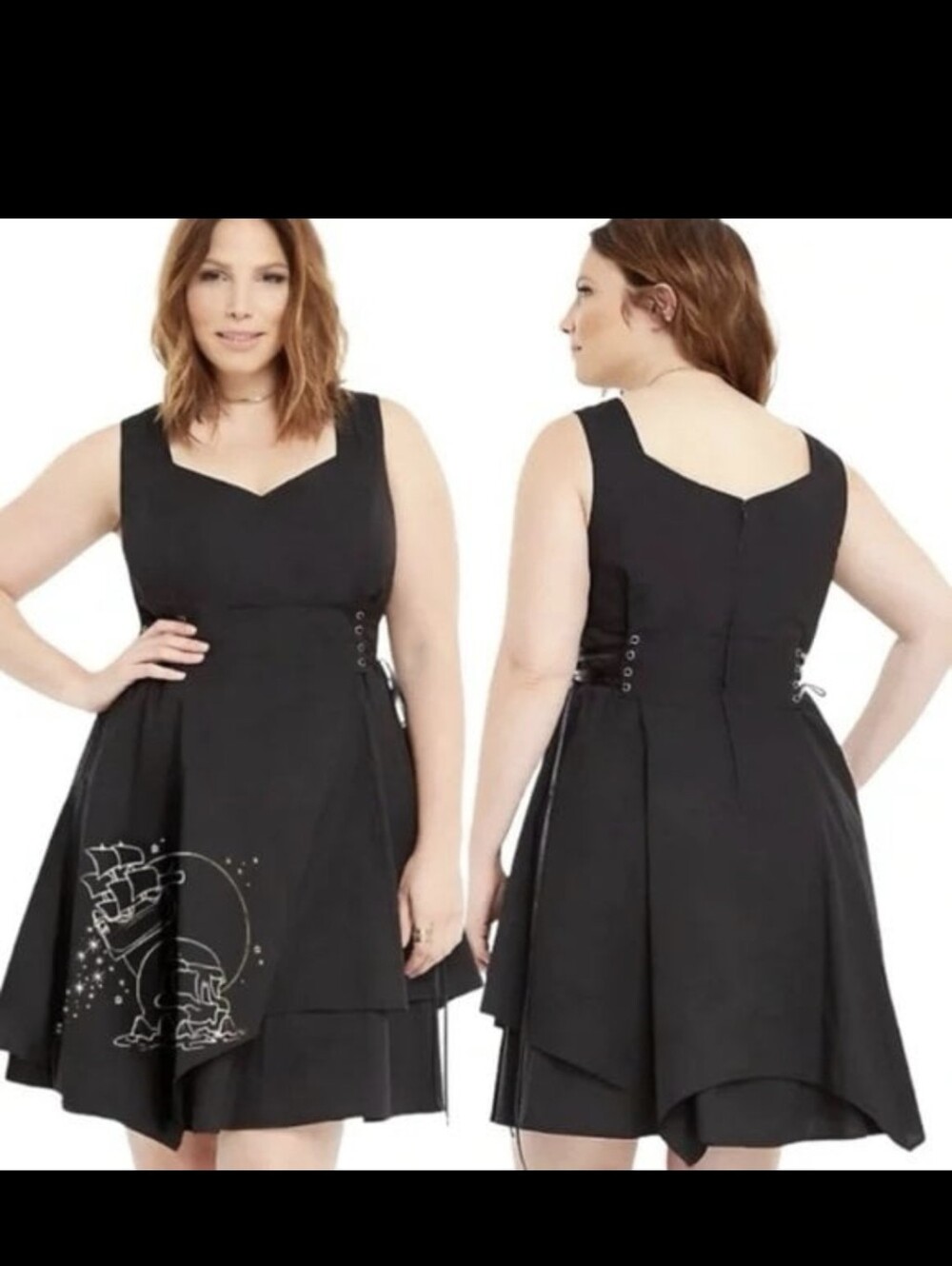 New Torrid Disney Black Peter Pan Swing Dress Size 30 Plus NWT Neverland Lace Up